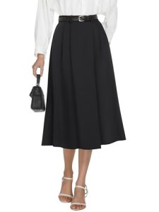 Casly Lamiit Black Skirt Women Summer Knee Length Skirt A Line High Waisted Skir