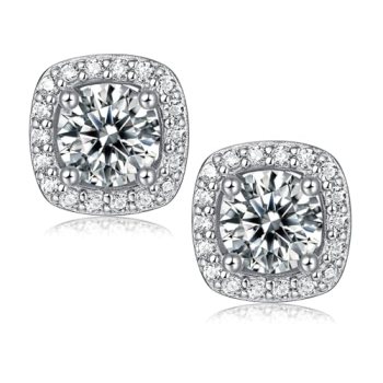 Ve Celestelle Moissanite Square Halo Stud Earrings 0.5-2CT D Color VVS1 Clarity