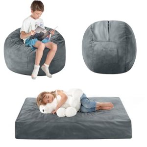 ILPEOD Kids Bean Bag Chair Bed – Convertible Lazy Chair to Floor Mattress with F