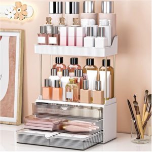 caktraie Bathroom Organizers and Storage – 3 Drawers 2 Tier Makeup Organizer