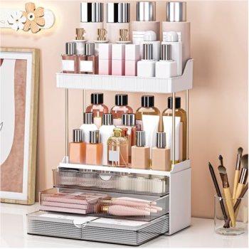 caktraie Bathroom Organizers and Storage – 3 Drawers 2 Tier Makeup Organizer
