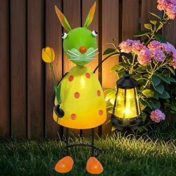 LCHPMY Solar Garden Rabbit Statues with Solar Lights Easter Decor Outdoor Rabbit