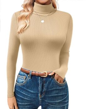 GKBK Womens Turtleneck Long Sleeve Tops Ribbed Basic Tshirts Thermal Underwear W