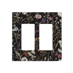 OILbiexn Outlet Covers Black Colorful Florals Daisy Flower Vintage Plants 2 Gang