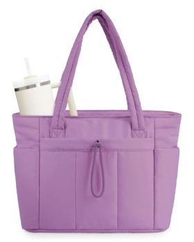 Wandering Nature Puffer Tote Bag with Cup Holder & Laptop Compartment & Trolley
