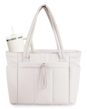 Wandering Nature Puffer Tote Bag with Cup Holder & Laptop Compartment & Trolley