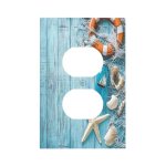 OILbiexn Decorative Outlet Covers Blue Wooden Board with Starfish Fishing Net Li