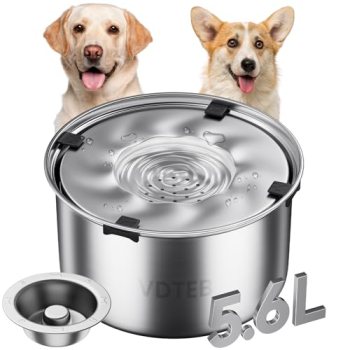 VDTEB Dog Water Bowl 1.5Gal/5.6L Stainless Steel No Spill Water Bowl for Dogs Sp