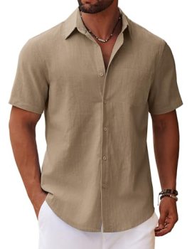 COOFANDY Mens Short Sleeve Button Down Shirts Casual Cotton Shirt Vacation Beach