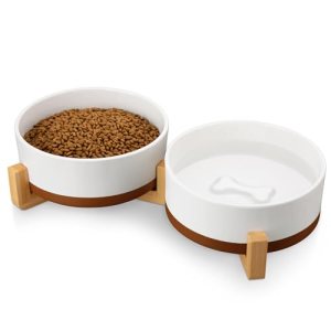 MALACASA Dog Bowls Set with Wooden Stand