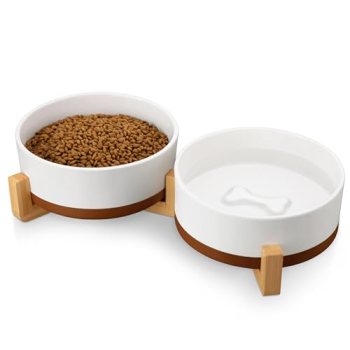 MALACASA Dog Bowls Set with Wooden Stand