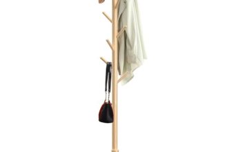 Aliphon Wooden Coat Rack Stand, Freestanding Coat Rack with 8 Hooks, 3 Adjustabl