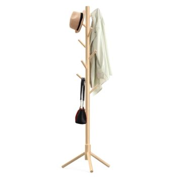 Aliphon Wooden Coat Rack Stand, Freestanding Coat Rack with 8 Hooks, 3 Adjustabl