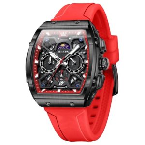 OLEVS Red Watch Fashion Casual Square Blck Large Face Watches for Men Luxury Chr