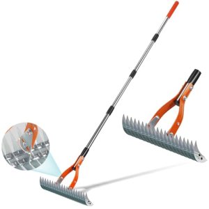 Thatch Rake for Lawns, Yofidra 15″ Heavy Duty Metal Dethatcher Rake with 5FT Han