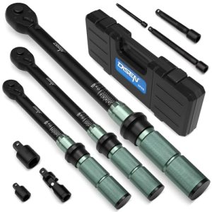 DISEN 9PCS Click Torque Wrench Set 1/4″ 3/8″ 1/2″ Drive 20-220 In.lb