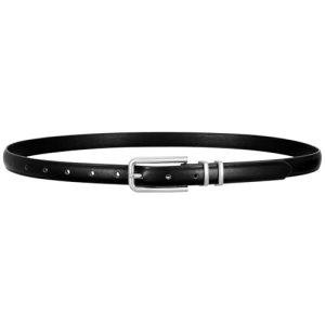 VONMELLI Women Skinny Leather Belt Thin Waist Black Belt for Women Jeans Dress F