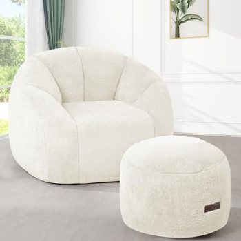 HABUTWAY Bean Bag Chair, Oversized Shell-Shaped Bean Bag Couch with Ottoman