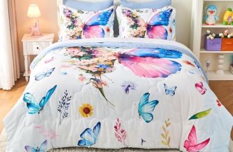 Jameswish 7 Piece Butterfly Comforter Set Queen Size 3D Colorful Floral Butterfl