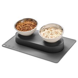 Marchul Stainless Steel Elevated Dog Food Bowls Set with Spill Proof Dish Mat