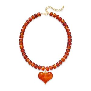 YUJIE Chunky Heart Necklace for Women- Boho Colorful Acrylic Resin Beaded Pendan