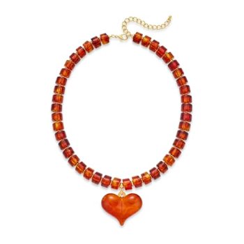 YUJIE Chunky Heart Necklace for Women- Boho Colorful Acrylic Resin Beaded Pendan