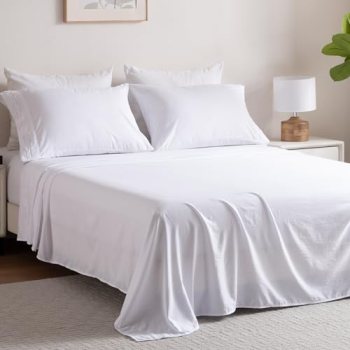 4 Piece Queen Bed Sheet Set, Ultra Soft Fitted Sheet Queen Size & Flat Sheet & 2