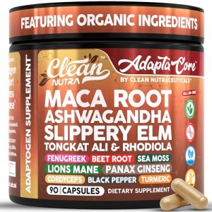 Clean Nutra Organic Maca Root Capsules for Women + Ashwagandha Slippery Elm Tong
