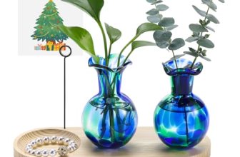 Pozfun Hand Blown Glass Plant Propagation Stations Plant Terrarium Wooden Stand