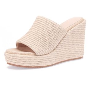 VICKI·VICKI Women’s Raffia Wedges Platform Sandals Wedge Slide Open Toe Sandals