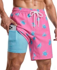CoozySphere Mens 7 Inch Swim Trunks with Compression Liner Short Stretch Mens Ba