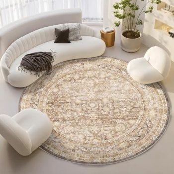 OPPODREAM Vintage Beige Round Rug 8ft