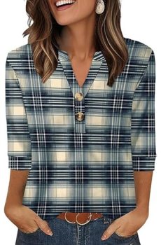 OFEEFAN Womens Fall Tops 3/4 Length Sleeve Tunic Shirts for Women Loose Fit Dres