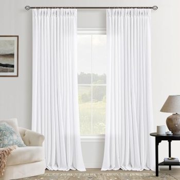 90 Inch Pinch Pleated Linen Curtains for Living Room Bedroom Snow White Neutral