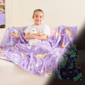 Wajade Unicorn Gifts for Girls – Glow in The Dark Unicorn Blanket Birthday Chris