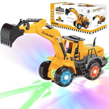 Car Toys for Toddlers, Excavator Toy with 2 Flashing Lights Music