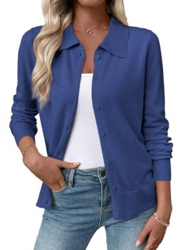 EVALESS Cardigan Sweaters for Women Lightweight Trendy Long Sleeve Lapel Collar