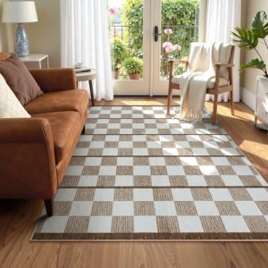 STARUIA Checkered Area Rug 5×7, Washable Geometric Plaid Rug for Living Room Non