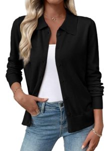 EVALESS Cardigan Sweaters for Women Lightweight Trendy Long Sleeve Lapel Collar