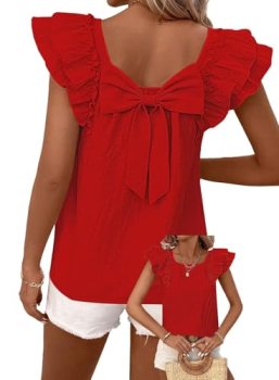 Falechay Womens Summer Tops Cute Crewneck Ruffle Sleeve Clothes Going Out Puffed