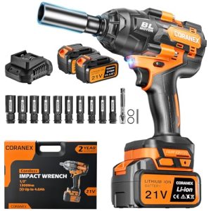 CORANEX 1/2″ Cordless Impact Wrench | 1300N.m (960ft-lbs) | 2×4.0Ah Batteries