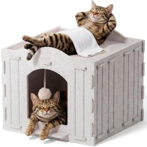 Apasiri Cat Bed Cave for Indoor Cats: New Felt Cat Bed with Fluffy Ball