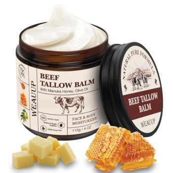 WEAUUP Beef Tallow for Skin, Organic Grass Fed Whipped Beef Tallow Balm