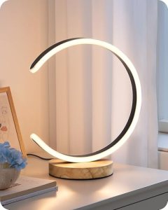 EDISHINE LED Table Lamp, C-Shaped Modern Lamps for Nightstand with 3 Color Tempe
