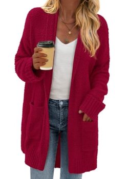 KIRUNDO Cardigan Sweaters for Women 2026 Fall Chunky Fuzzy Knit Open Front Loose