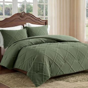 Amélie Home Twin Comforter Set, 2 Piece Green Jacquard Bedding Set with 1 Pillow