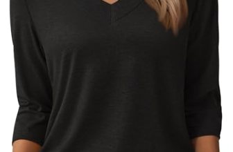3/4 Length Sleeve Womens Tops V Neck Casual Tunic Loose Fit Basic Shirts Trendy