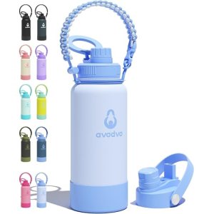 avodvo 32 oz Insulated Water Bottle with 2 Lids (2-in-1 Straw & Spout Lid