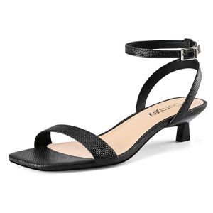 Dumjey Women Kitten Heel Raffia Sandals Ankle Strap Low Heeled Sandals Square Op