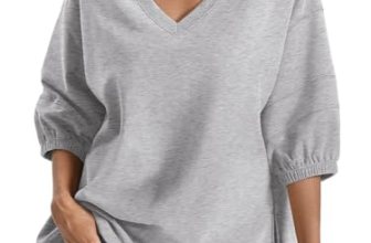 EasyGala Womens Cotton V Neck Sweatshirt 3/4 Sleeve Slouchy Fit Going Out Tops T